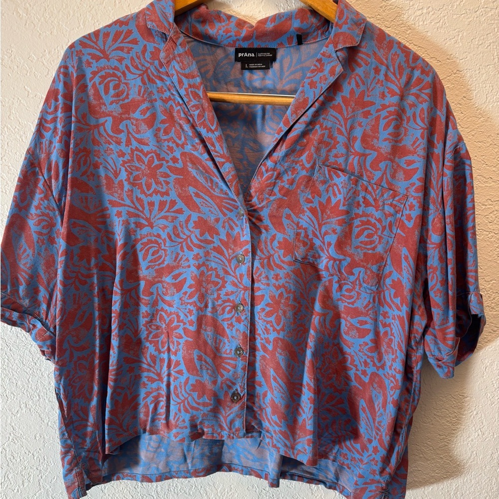 Prana Red and Blue Floral Shirt